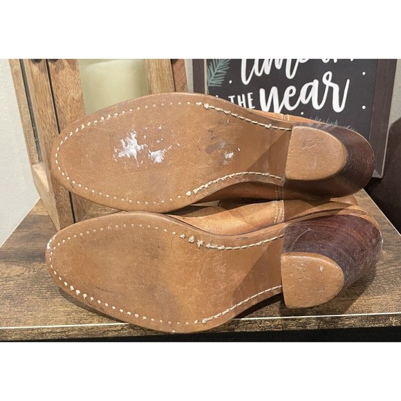 Vintage Western Boots Womens Tan Leather stacked heel Boots Size 7.5M boho - Picture 6 of 8